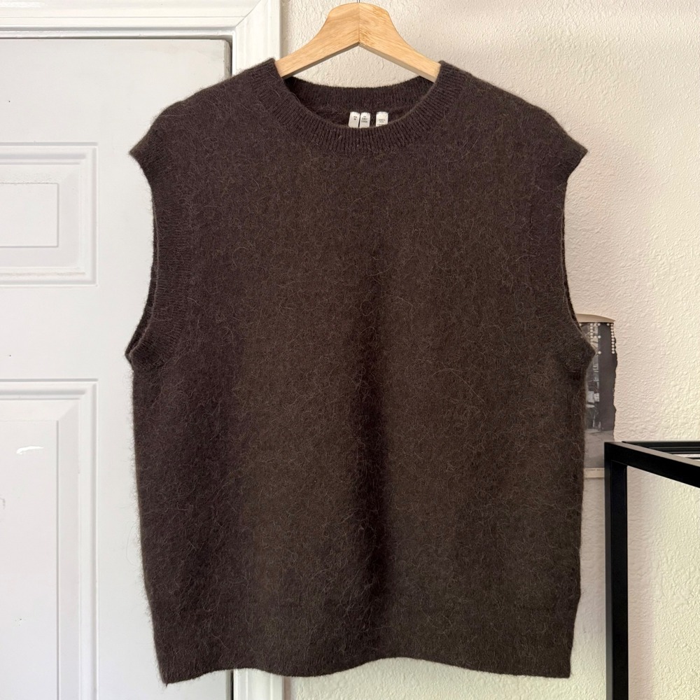 ARKET brown alpaca wool knit crew neck boxy sweater vest top